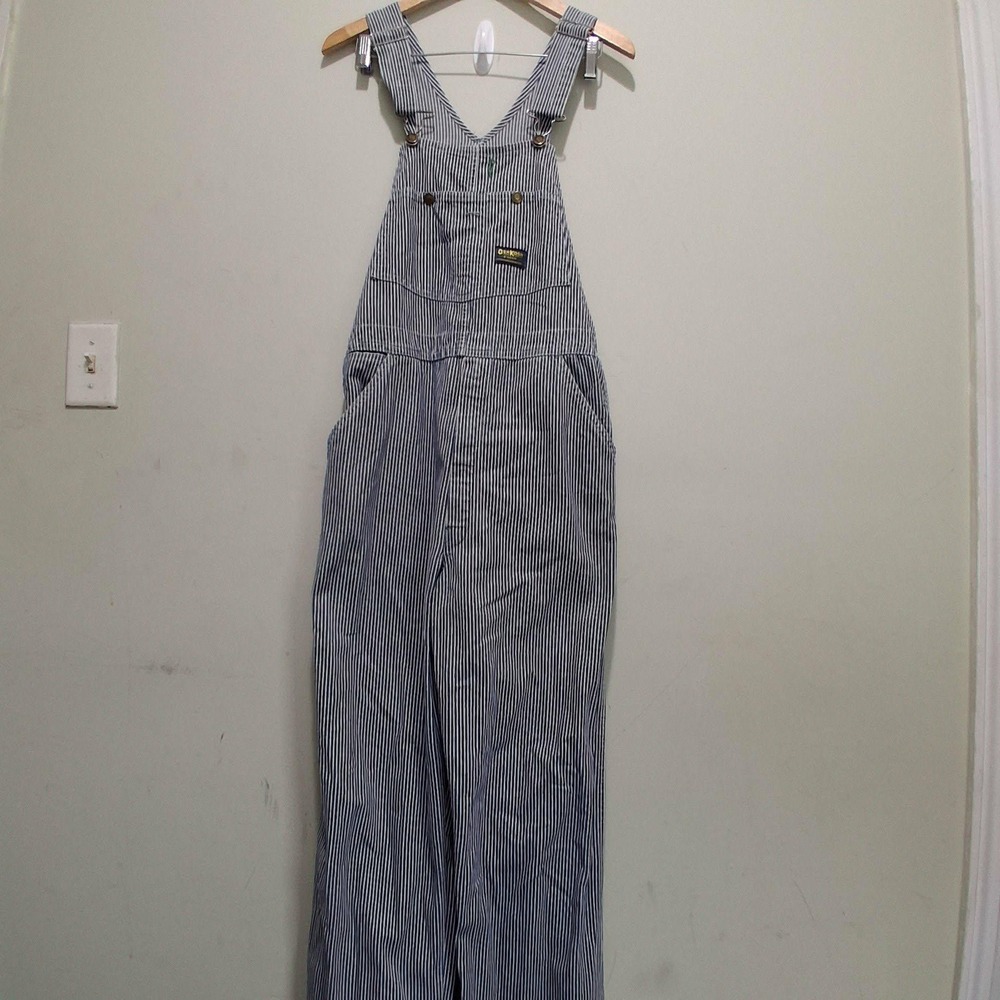 Vintage OshKosh Bgosh Hickory Stripe Overalls USA Made Vestbak 32x34 Mens Blue